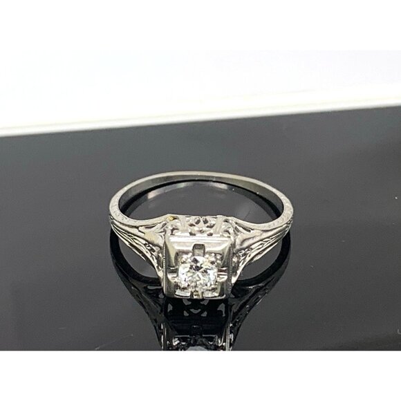 18k White Gold Filigree Diamond Ring 0.25 Carat Antique Estate Jewelry Size 7 - Picture 12 of 16